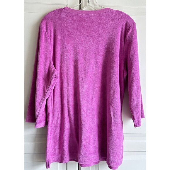 Denim and Company Womens Pink French Terry Sweatshirt Tunic 3/4 Sleeve Medium‎ - Picture 2 of 7